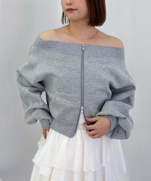 archives（アルシーヴ）の「ダンボールＷｚｉｐオフショルプルオーバー（スウェット・レディース・オフホワイト/グレー/ブラック・MEDIUM）」の20枚目の写真