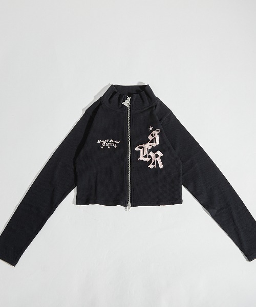 STARTER BLACK LABEL(スターターブラックレーベル)の「≪2サイズ展開/レディース≫STARTER BLACK LABEL テレコフルジップ ショート丈 スタンドネック ショートセーター(パーカー・レディース・ブラック/カーキ・MEDIUM/LARGE)」の2枚目の写真