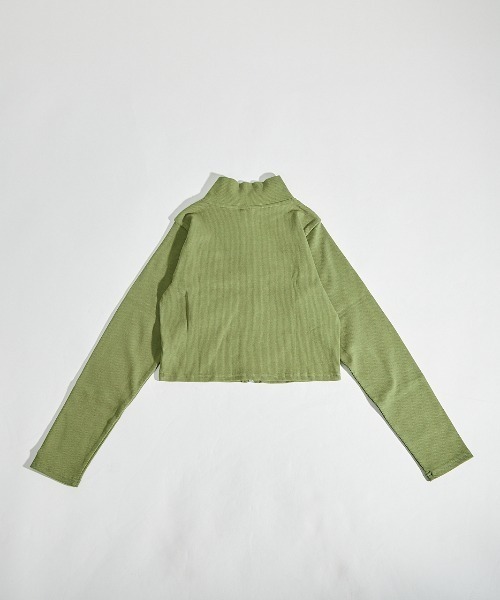 STARTER BLACK LABEL(スターターブラックレーベル)の「≪2サイズ展開/レディース≫STARTER BLACK LABEL テレコフルジップ ショート丈 スタンドネック ショートセーター(パーカー・レディース・ブラック/カーキ・MEDIUM/LARGE)」の3枚目の写真