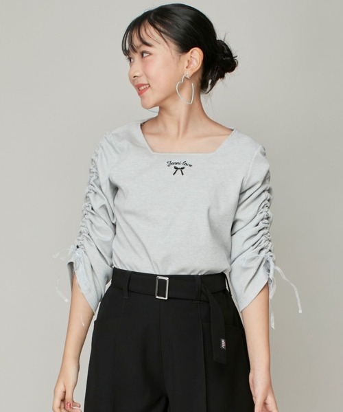 JENNI love(ジェニィラブ)の「ラメテレコそでドロストロンT(Tシャツ/カットソー・キッズ・グレー/オフホワイト/ピンク・160cm/150cm/140cm/130cm)」の2枚目の写真
