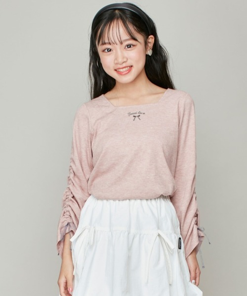 JENNI love(ジェニィラブ)の「ラメテレコそでドロストロンT(Tシャツ/カットソー・キッズ・グレー/オフホワイト/ピンク・160cm/150cm/140cm/130cm)」の3枚目の写真