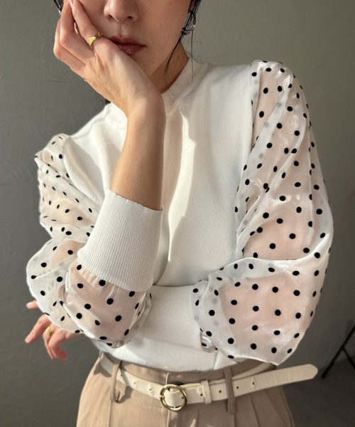 deux amour(ドゥーザムール)の「袖ドットトップス(その他トップス・レディース・グレー/ブラック/ネイビー/ホワイト・FREE)」の2枚目の写真