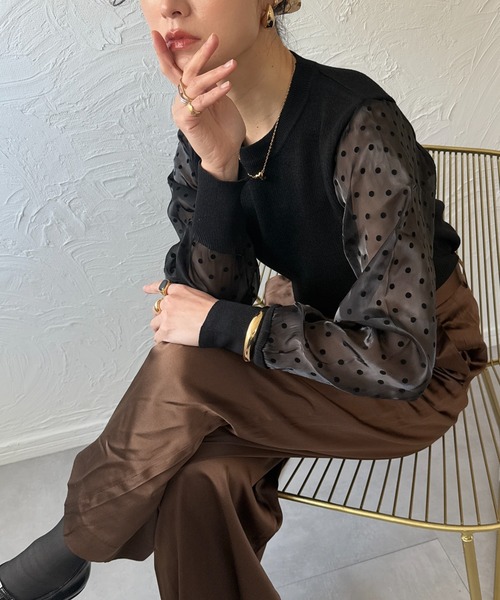 deux amour(ドゥーザムール)の「袖ドットトップス(その他トップス・レディース・グレー/ブラック/ネイビー/ホワイト・FREE)」の11枚目の写真