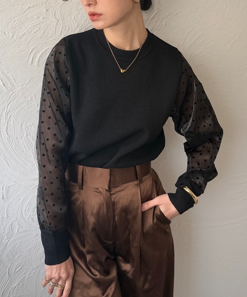 deux amour(ドゥーザムール)の「袖ドットトップス(その他トップス・レディース・グレー/ブラック/ネイビー/ホワイト・FREE)」の8枚目の写真