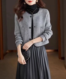 Primazel | パイピンクニットジャケット(ノーカラージャケット)