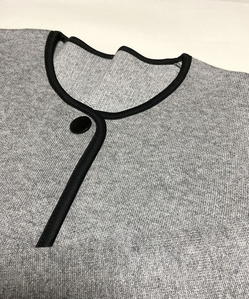 Primazel(プリマゼル)の「パイピンクニットジャケット(ノーカラージャケット・レディース・グレー・MEDIUM)」の5枚目の写真