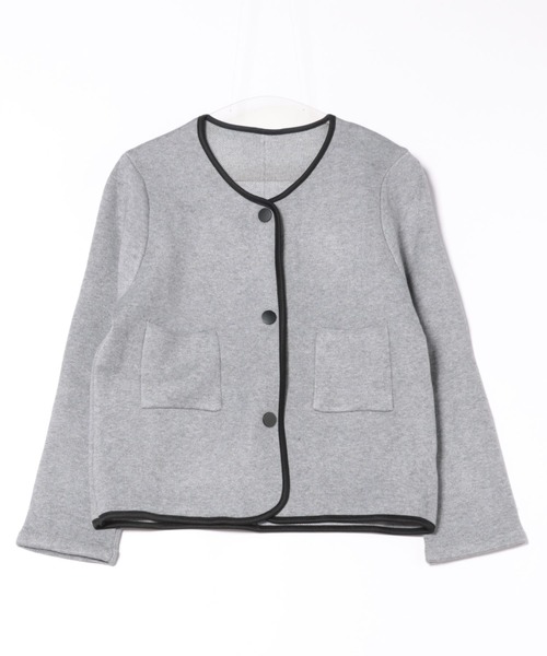 Primazel(プリマゼル)の「パイピンクニットジャケット(ノーカラージャケット・レディース・グレー・MEDIUM)」の8枚目の写真