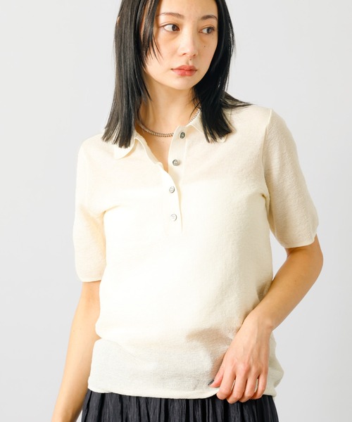 MICA&DEAL(マイカ&ディール)の「【MICA&DEAL/マイカアンドディール】sheer knit polo shirt シアーニットポロシャツ 半袖/ニット/シアー/ポロシャツ【WEB限定】(ニット/セーター・レディース・オフホワイト/グレー/ダークネイビー・フリー)」の1枚目の写真