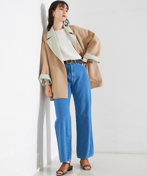 qualite（カリテ）の「【リバーシブル可能】バイカラーリバーシブルコート/軽アウター/秋服（ノーカラーコート・レディース・ベージュ・フリー）」の3枚目の写真