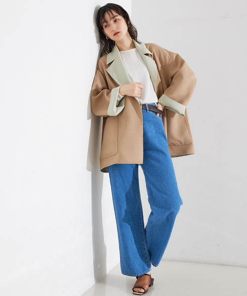 qualite（カリテ）の「【リバーシブル可能】バイカラーリバーシブルコート/軽アウター/秋服（ノーカラーコート・レディース・ベージュ・フリー）」の4枚目の写真