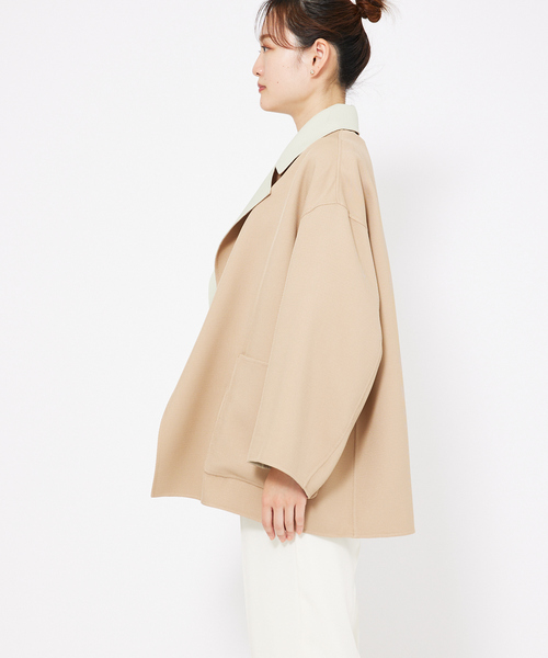 qualite（カリテ）の「【リバーシブル可能】バイカラーリバーシブルコート/軽アウター/秋服（ノーカラーコート・レディース・ベージュ・フリー）」の8枚目の写真