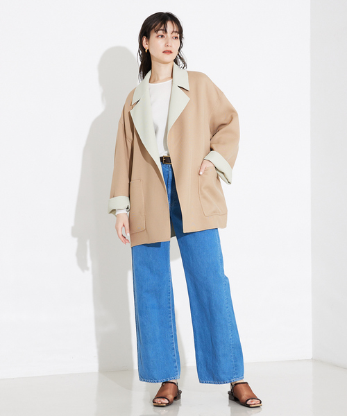 qualite（カリテ）の「【リバーシブル可能】バイカラーリバーシブルコート/軽アウター/秋服（ノーカラーコート・レディース・ベージュ・フリー）」の15枚目の写真