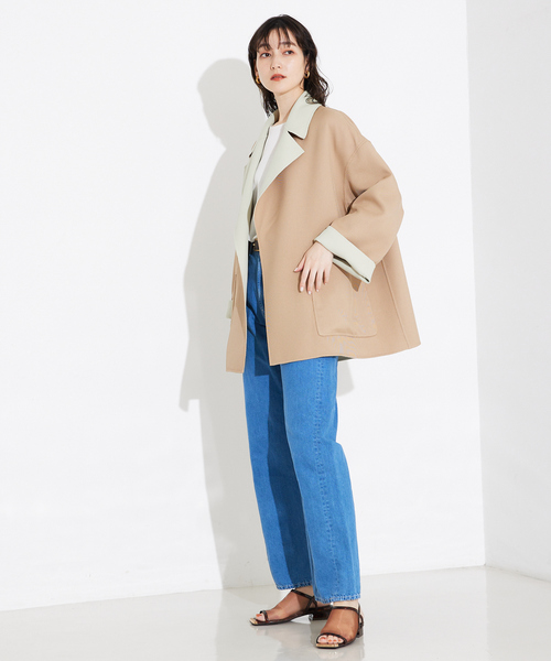 qualite（カリテ）の「【リバーシブル可能】バイカラーリバーシブルコート/軽アウター/秋服（ノーカラーコート・レディース・ベージュ・フリー）」の18枚目の写真