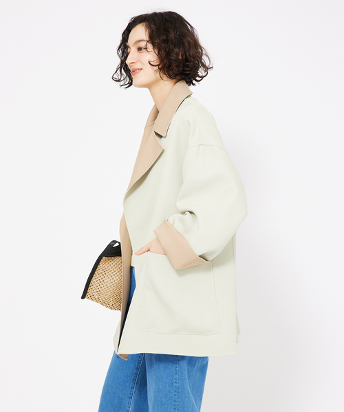 qualite（カリテ）の「【リバーシブル可能】バイカラーリバーシブルコート/軽アウター/秋服（ノーカラーコート・レディース・ベージュ・フリー）」の22枚目の写真