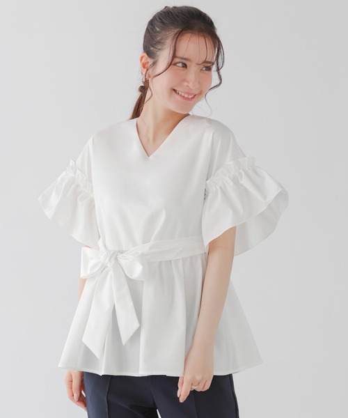 Fit more(フィットモア)の「ウエストリボンベルトドルマンペプラムトップス(その他トップス・レディース・ブラック/ホワイト/ブルー・FREE)」の1枚目の写真