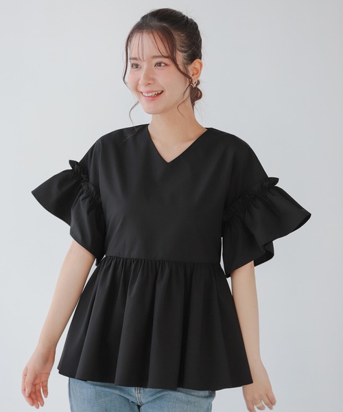 Fit more(フィットモア)の「ウエストリボンベルトドルマンペプラムトップス(その他トップス・レディース・ブラック/ホワイト/ブルー・FREE)」の2枚目の写真