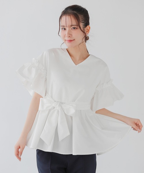 Fit more(フィットモア)の「ウエストリボンベルトドルマンペプラムトップス(その他トップス・レディース・ブラック/ホワイト/ブルー・FREE)」の4枚目の写真