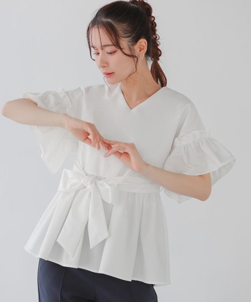 Fit more(フィットモア)の「ウエストリボンベルトドルマンペプラムトップス(その他トップス・レディース・ブラック/ホワイト/ブルー・FREE)」の6枚目の写真
