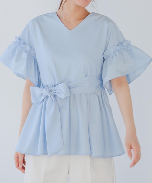 Fit more(フィットモア)の「ウエストリボンベルトドルマンペプラムトップス(その他トップス・レディース・ブラック/ホワイト/ブルー・FREE)」の8枚目の写真