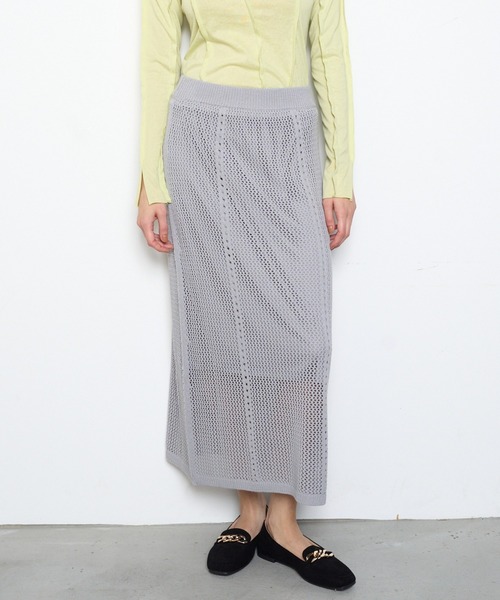 Muel Chic(ミュエルシック)の「Mill mesh knit skirt ミルメッシュニットスカート(スカート・レディース・オレンジ/グレー系その他/オフホワイト・FREE)」の1枚目の写真