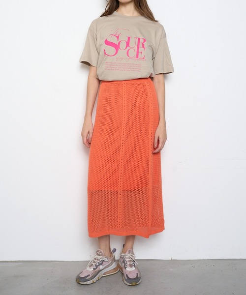 Muel Chic(ミュエルシック)の「Mill mesh knit skirt ミルメッシュニットスカート(スカート・レディース・オレンジ/グレー系その他/オフホワイト・FREE)」の3枚目の写真