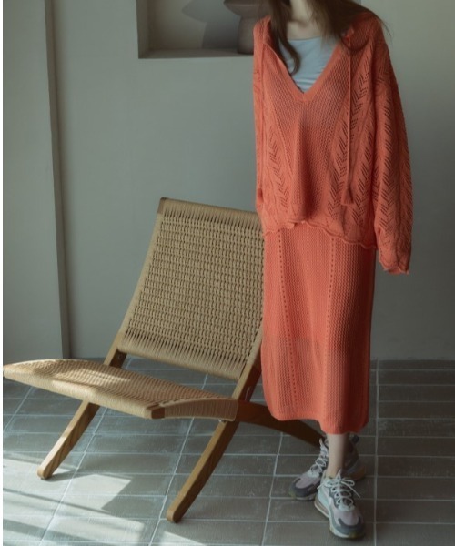 Muel Chic(ミュエルシック)の「Mill mesh knit skirt ミルメッシュニットスカート(スカート・レディース・オレンジ/グレー系その他/オフホワイト・FREE)」の7枚目の写真