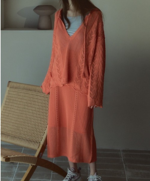 Muel Chic(ミュエルシック)の「Mill mesh knit skirt ミルメッシュニットスカート(スカート・レディース・オレンジ/グレー系その他/オフホワイト・FREE)」の8枚目の写真