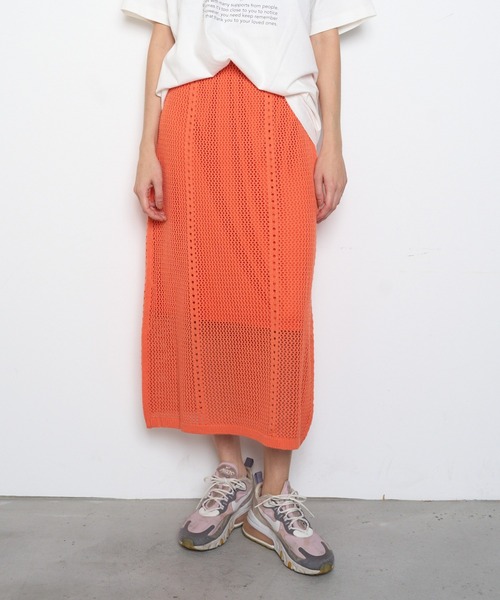 Muel Chic(ミュエルシック)の「Mill mesh knit skirt ミルメッシュニットスカート(スカート・レディース・オレンジ/グレー系その他/オフホワイト・FREE)」の9枚目の写真