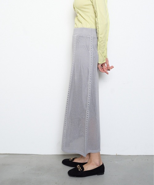 Muel Chic(ミュエルシック)の「Mill mesh knit skirt ミルメッシュニットスカート(スカート・レディース・オレンジ/グレー系その他/オフホワイト・FREE)」の5枚目の写真