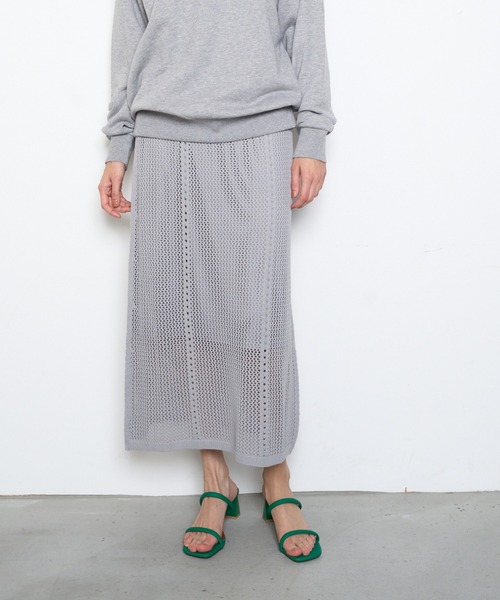Muel Chic(ミュエルシック)の「Mill mesh knit skirt ミルメッシュニットスカート(スカート・レディース・オレンジ/グレー系その他/オフホワイト・FREE)」の6枚目の写真