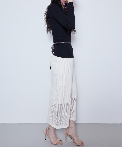 Muel Chic(ミュエルシック)の「Mill mesh knit skirt ミルメッシュニットスカート(スカート・レディース・オレンジ/グレー系その他/オフホワイト・FREE)」の16枚目の写真
