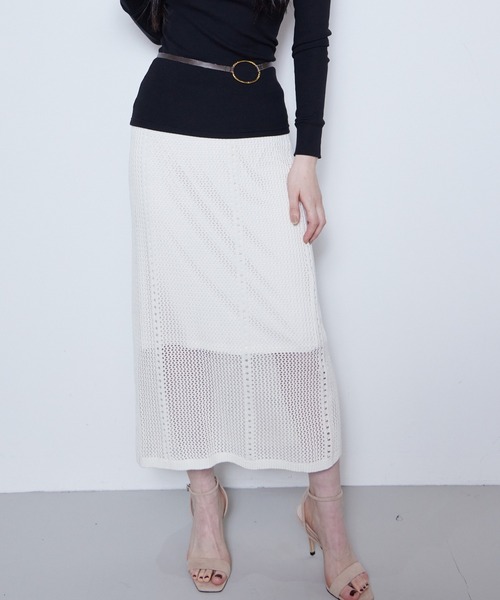 Muel Chic(ミュエルシック)の「Mill mesh knit skirt ミルメッシュニットスカート(スカート・レディース・オレンジ/グレー系その他/オフホワイト・FREE)」の14枚目の写真