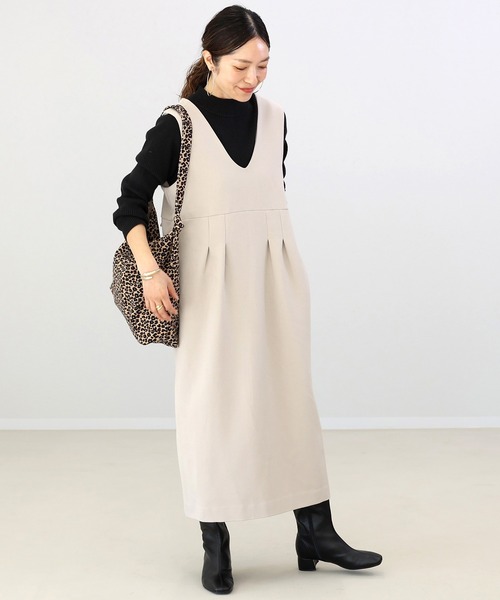 Aletta vita(アレッタビータ)の「裏起毛2WAYサロペットワンピース(ワンピース・レディース・ブラック/ベージュ・F)」の2枚目の写真