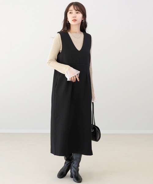 Aletta vita(アレッタビータ)の「裏起毛2WAYサロペットワンピース(ワンピース・レディース・ブラック/ベージュ・F)」の11枚目の写真