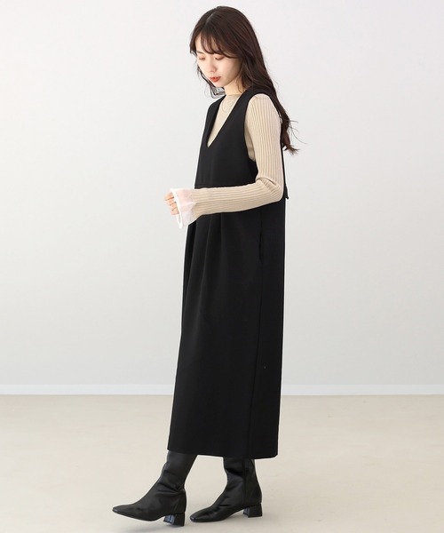 Aletta vita(アレッタビータ)の「裏起毛2WAYサロペットワンピース(ワンピース・レディース・ブラック/ベージュ・F)」の12枚目の写真