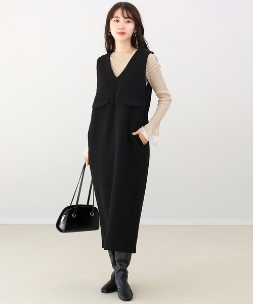 Aletta vita(アレッタビータ)の「裏起毛2WAYサロペットワンピース(ワンピース・レディース・ブラック/ベージュ・F)」の15枚目の写真
