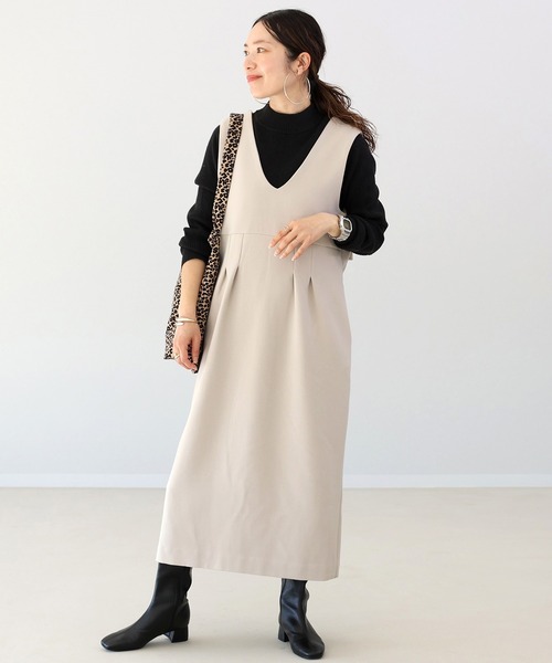 Aletta vita(アレッタビータ)の「裏起毛2WAYサロペットワンピース(ワンピース・レディース・ブラック/ベージュ・F)」の7枚目の写真