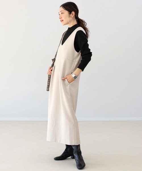 Aletta vita(アレッタビータ)の「裏起毛2WAYサロペットワンピース(ワンピース・レディース・ブラック/ベージュ・F)」の8枚目の写真