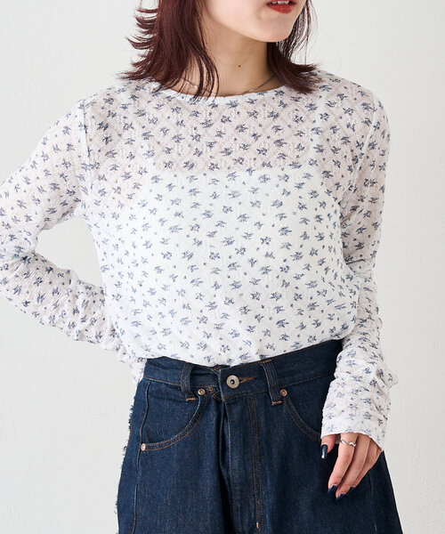 w closet(ダブルクローゼット)の「フラワーレースジャガードプルオーバー(Tシャツ/カットソー・レディース・オフホワイト/アイボリー/ピンク・FREE)」の1枚目の写真