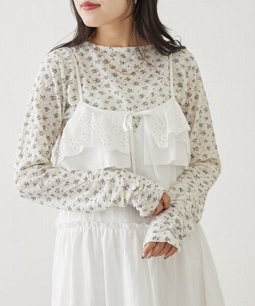 w closet(ダブルクローゼット)の「フラワーレースジャガードプルオーバー(Tシャツ/カットソー・レディース・オフホワイト/アイボリー/ピンク・FREE)」の2枚目の写真