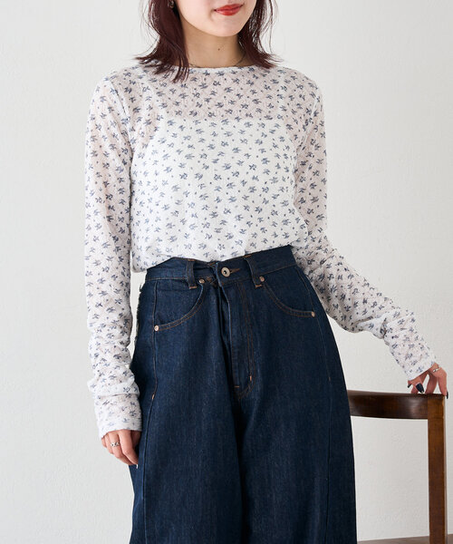 w closet(ダブルクローゼット)の「フラワーレースジャガードプルオーバー(Tシャツ/カットソー・レディース・オフホワイト/アイボリー/ピンク・FREE)」の4枚目の写真