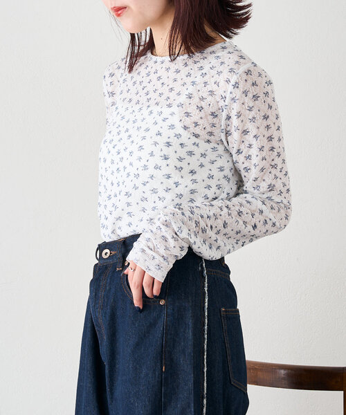 w closet(ダブルクローゼット)の「フラワーレースジャガードプルオーバー(Tシャツ/カットソー・レディース・オフホワイト/アイボリー/ピンク・FREE)」の5枚目の写真