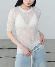 le ELMi | Sheer lace compact t-shirt / シアーレースコンパクトTシャツ(Tシャツ/カットソー)