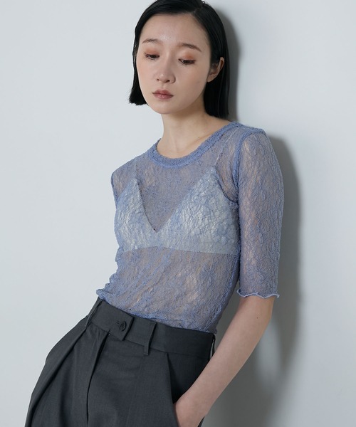 le ELMi(ルエルミ)の「Sheer lace compact t-shirt / シアーレースコンパクトTシャツ(Tシャツ/カットソー・レディース・ブラック/ブラウン/オフホワイト/ブルー・FREE)」の4枚目の写真