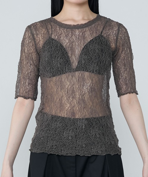 le ELMi(ルエルミ)の「Sheer lace compact t-shirt / シアーレースコンパクトTシャツ(Tシャツ/カットソー・レディース・ブラック/ブラウン/オフホワイト/ブルー・FREE)」の9枚目の写真