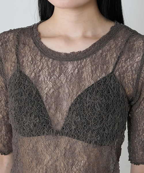 le ELMi(ルエルミ)の「Sheer lace compact t-shirt / シアーレースコンパクトTシャツ(Tシャツ/カットソー・レディース・ブラック/ブラウン/オフホワイト/ブルー・FREE)」の10枚目の写真