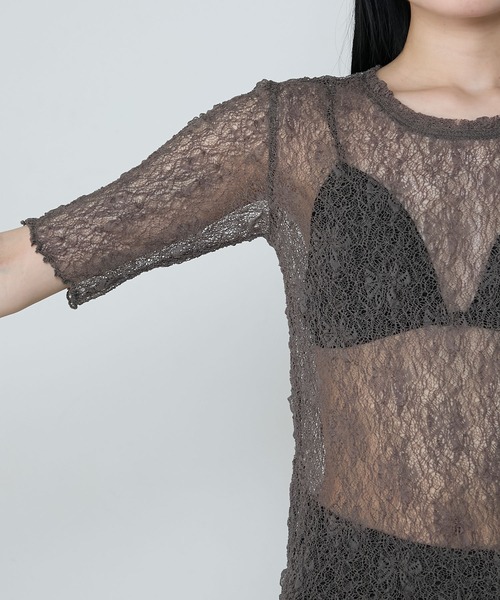 le ELMi(ルエルミ)の「Sheer lace compact t-shirt / シアーレースコンパクトTシャツ(Tシャツ/カットソー・レディース・ブラック/ブラウン/オフホワイト/ブルー・FREE)」の11枚目の写真