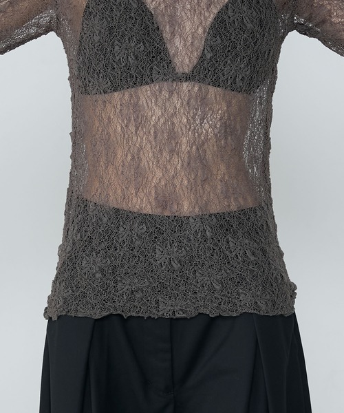 le ELMi(ルエルミ)の「Sheer lace compact t-shirt / シアーレースコンパクトTシャツ(Tシャツ/カットソー・レディース・ブラック/ブラウン/オフホワイト/ブルー・FREE)」の12枚目の写真