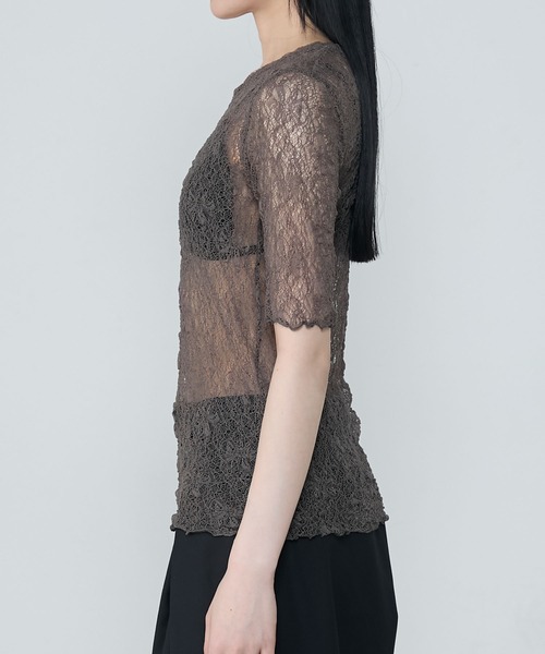 le ELMi(ルエルミ)の「Sheer lace compact t-shirt / シアーレースコンパクトTシャツ(Tシャツ/カットソー・レディース・ブラック/ブラウン/オフホワイト/ブルー・FREE)」の15枚目の写真