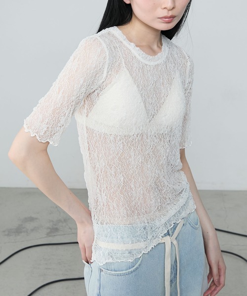 le ELMi(ルエルミ)の「Sheer lace compact t-shirt / シアーレースコンパクトTシャツ(Tシャツ/カットソー・レディース・ブラック/ブラウン/オフホワイト/ブルー・FREE)」の18枚目の写真